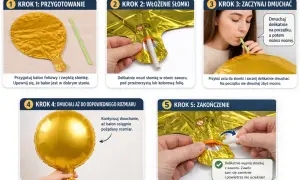 Złoty balon foliowy na patyku, instrukcja krok po kroku.