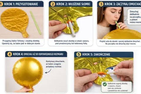 Złoty balon foliowy na patyku, instrukcja krok po kroku.