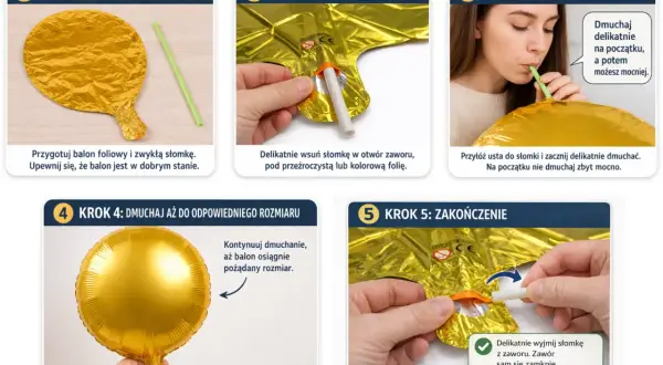 Złoty balon foliowy na patyku, instrukcja krok po kroku.