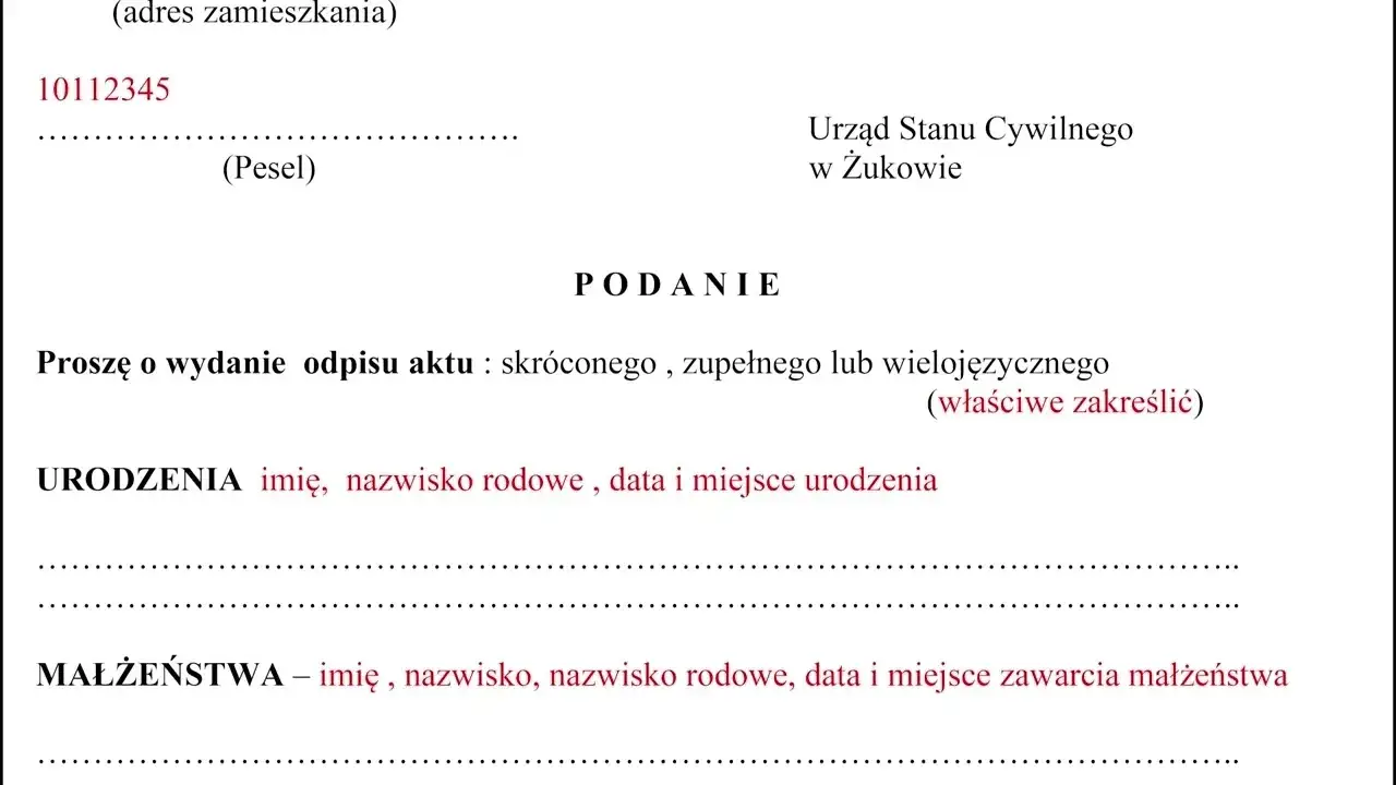 wniosek o odpis aktu urodzenia, dokumenty do ślubu