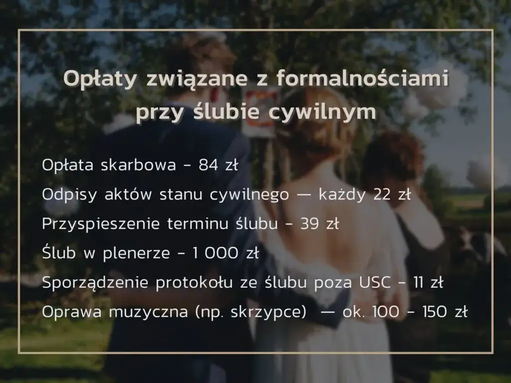 opłaty ślub cywilny, opłata skarbowa USC, ślub w plenerze koszt